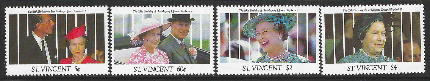 St.Vincent - Complete Set, 65th Birthday of Her Majesty Queen Elizabeth II, Mint - VVV00414