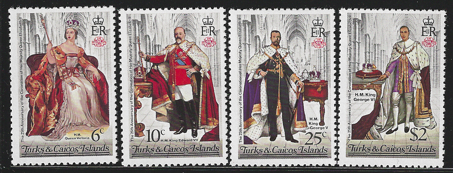 Turks and caicos Islands, Complete Set, 25th Anniversary of Coronation H.M Queen Queen Elizabeth II, Mint, 1953 - VVV00450
