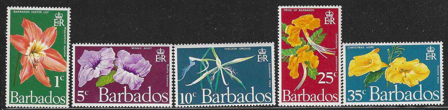 Barbados, Complete Set, Different Set of Values Flowers, Mint - VVV00572