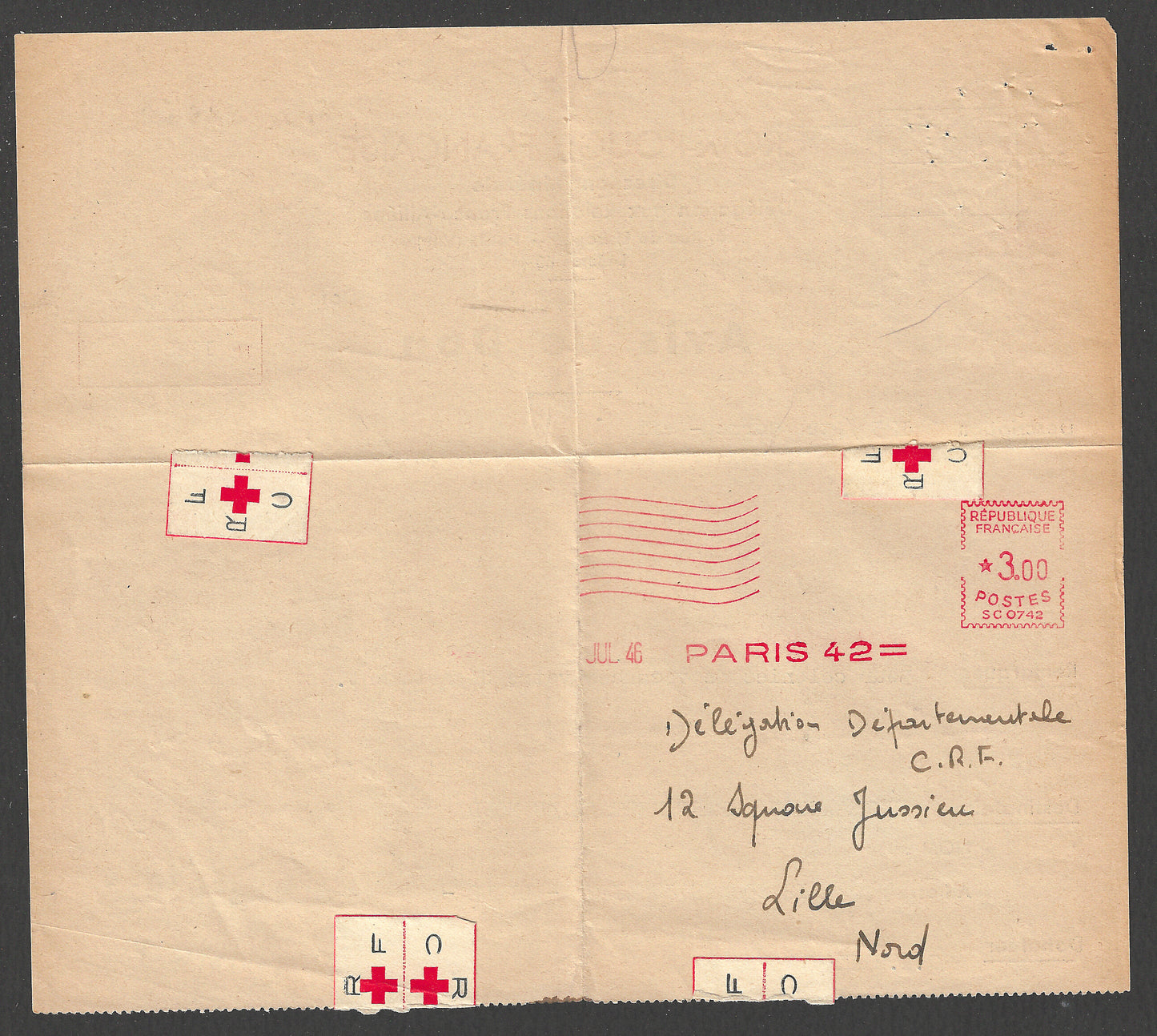 France - Red Cross from CRPF Letter Postally used with Francing Cancellation, 1942 - CCC2309