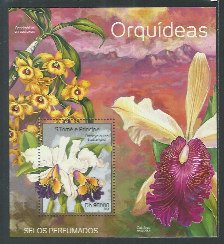 S. Tome e Principe MS Stamps – Orchids – Odd vareity / Unusual – Scented / Perfumed stamps, 2014 – DS9245