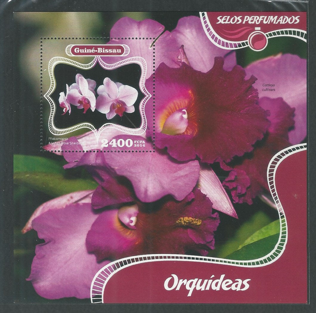 Guine-Bissau MS Stamps – Orchids – Odd vareity / Unusual – Scented / Perfumed stamps, 2014 – DS9255