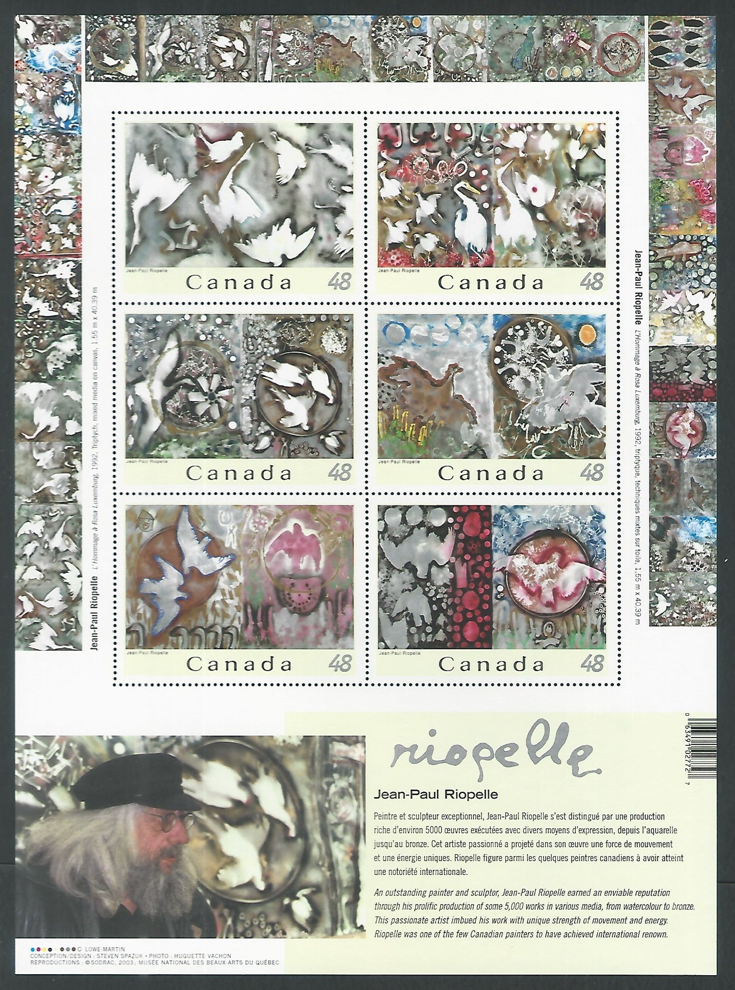 Canada stamps - Full sheet - Paintings - Jean Paul Riopelle - DS9272