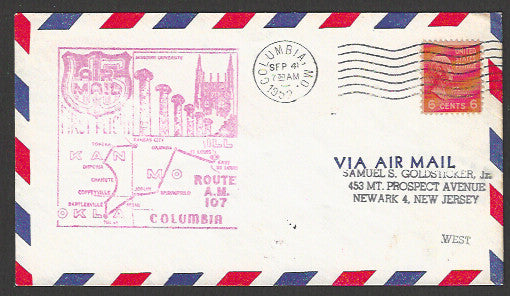 USA Air Mail First Flight Cover - Columbia Route A.M. 107 , 1952 - FFF4000