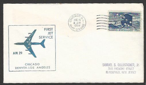 USA Air Mail First Flight Cover - Jet Service Chicago , Denver - Los Angeles, 1959 - FFF4007