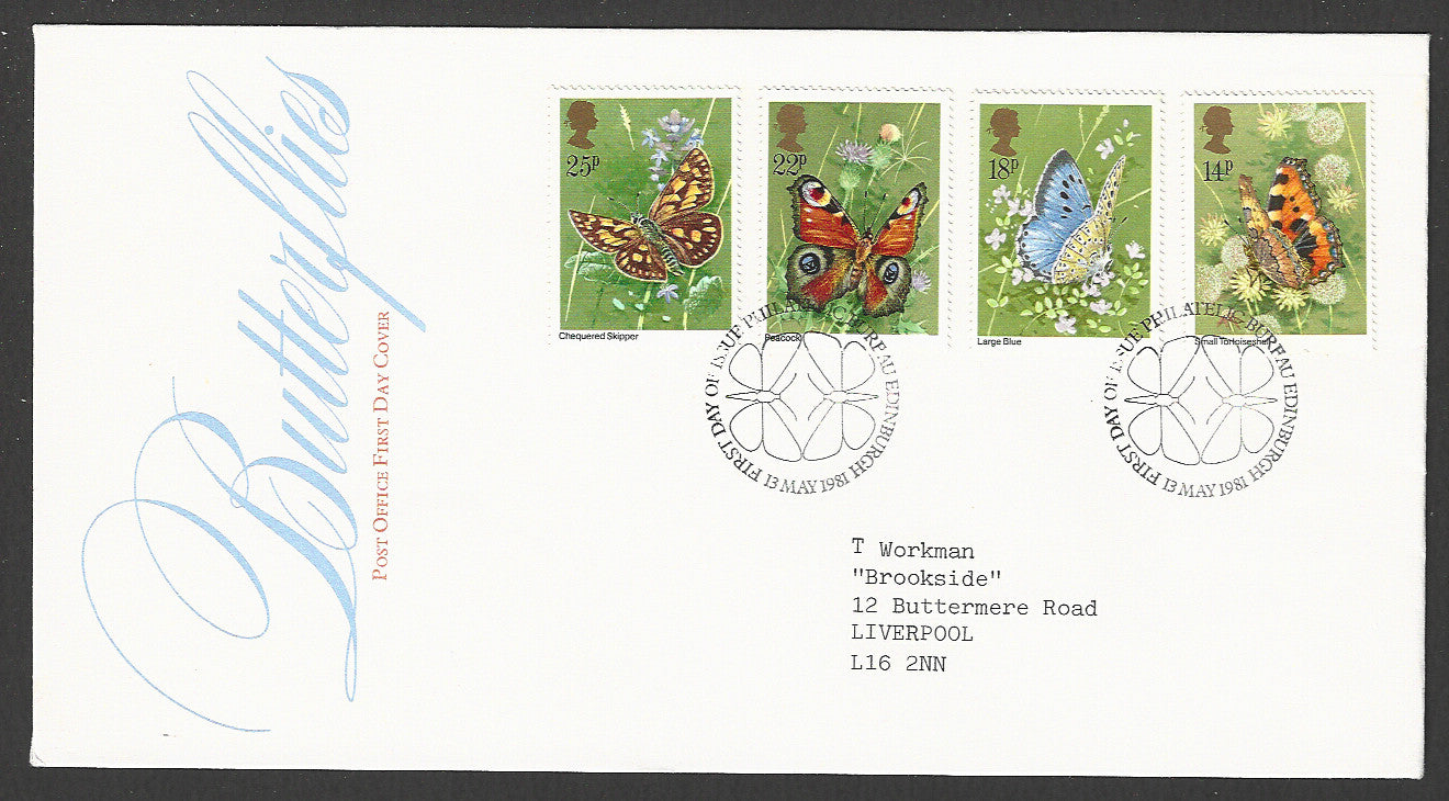 Great Britain FDC - Diffrenet Butterflies Set of 4 Value, 1981 - GGG00319