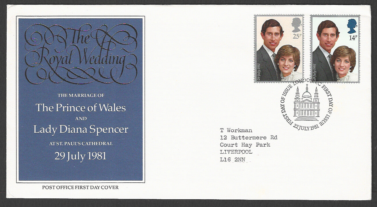 Great Britain FDC - The Royal Wedding Prince of Wales & Lady Diana Spencer, 1981 - GGG00320