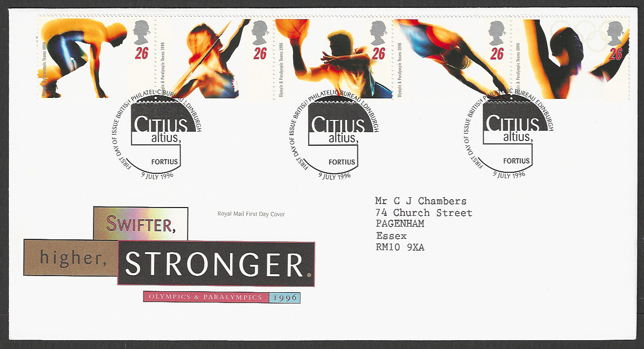 Great Britain FDC - Olympics & Paralympics Swifter Higher Stronger, 1996 - GGG00344