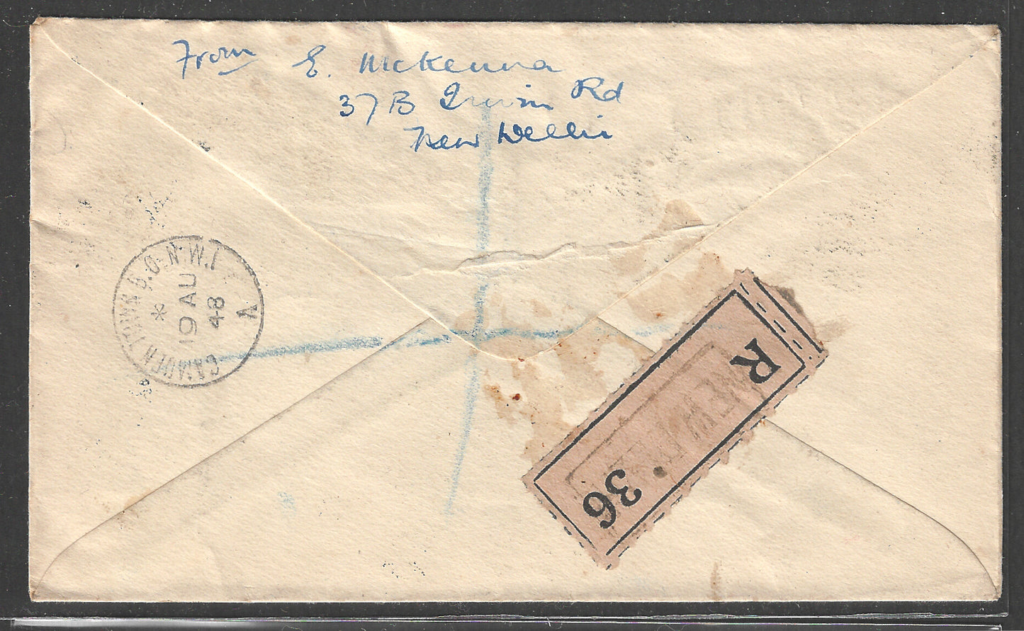 India 1948 Mahatma Gandhi Offical FDC to England with 1 1/2a , 3 1/2 and 12 as, Used Rare - GGG00419