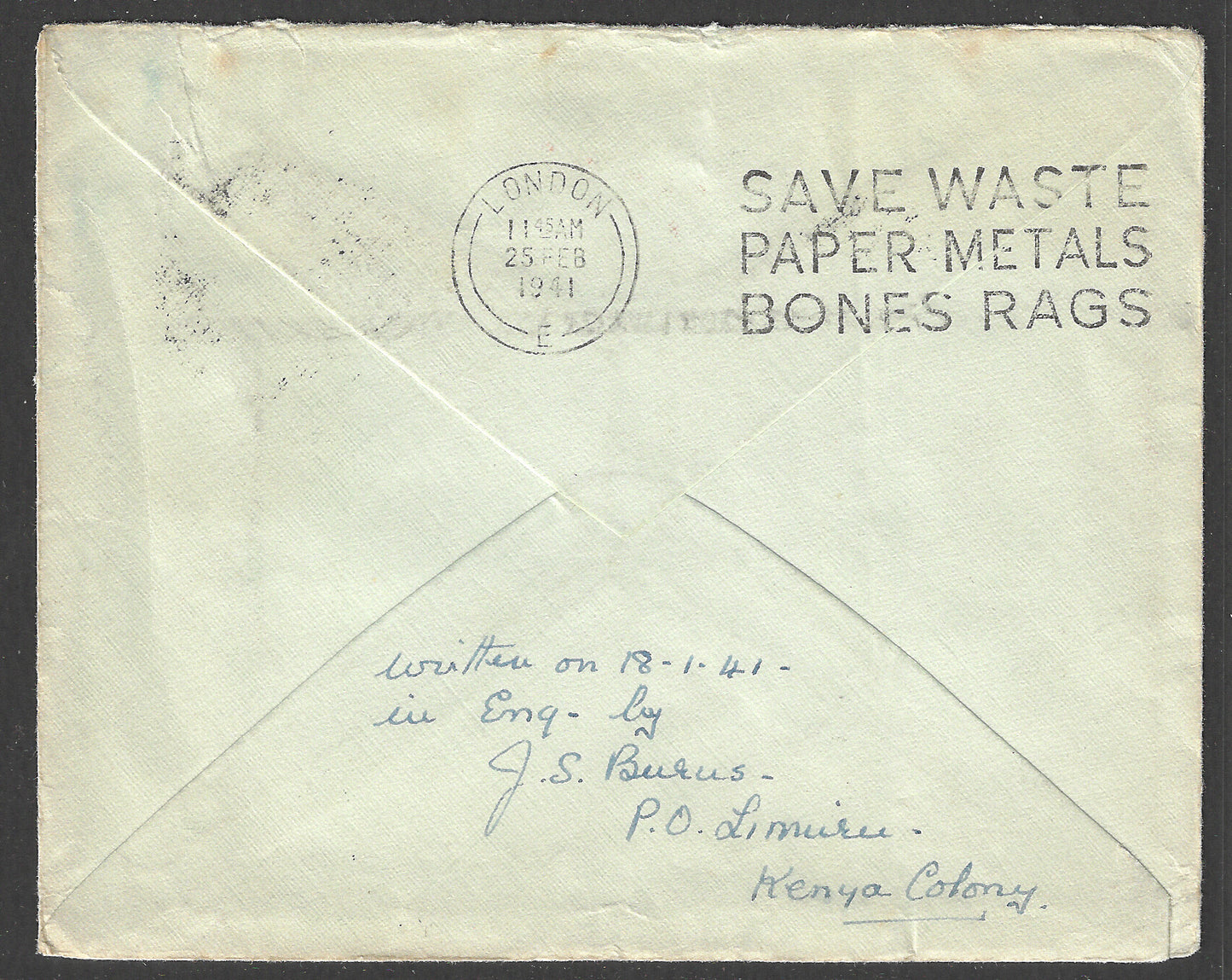 South Africa to England Postally used Airmail Cover with Slogan Cancellation , 1941 - GGG00436