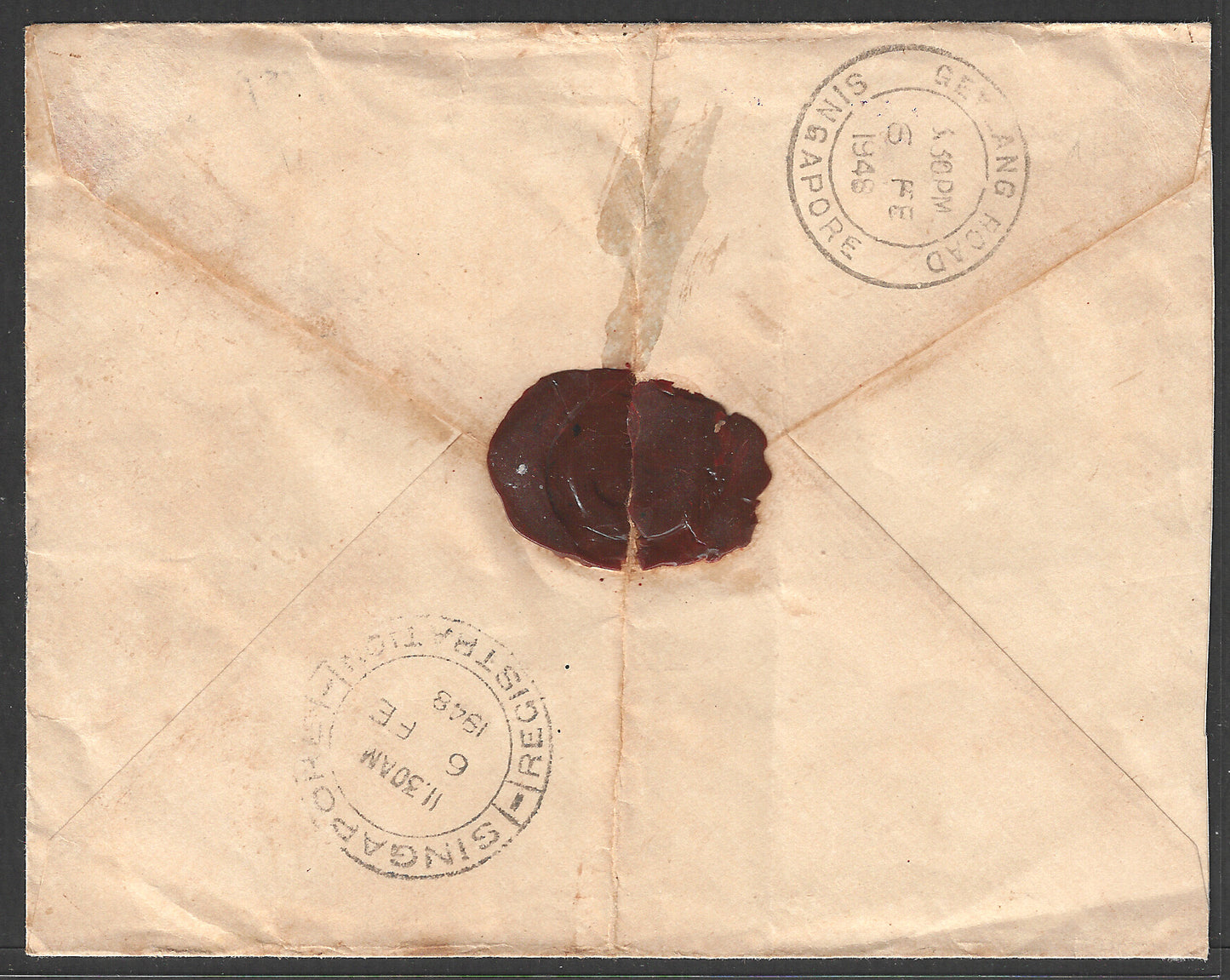 North Borneo ( Sandakan ) Registered Cover to Singapore with multiple Stamps with Red Oveprint, 1948 , Rare- GGG00443