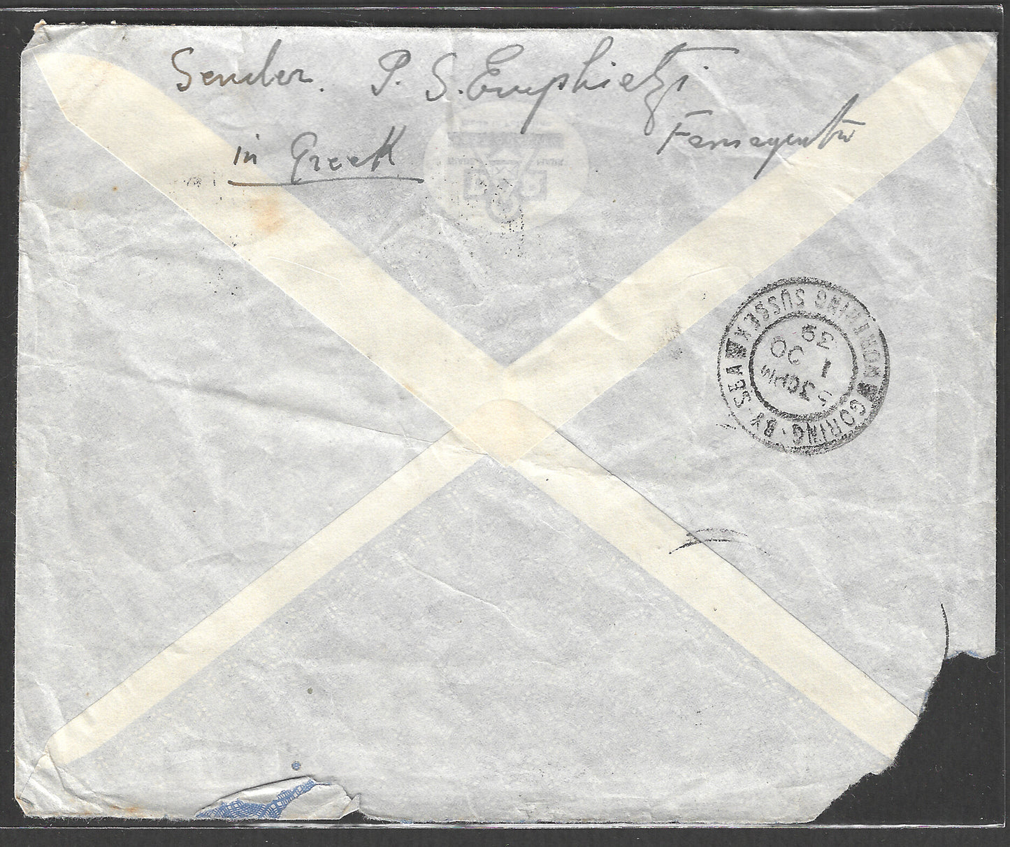 Cyprus to England Postally used cover by Sea along with Passed Censor Chop , 1939, Corner Damaged - GGG0047
