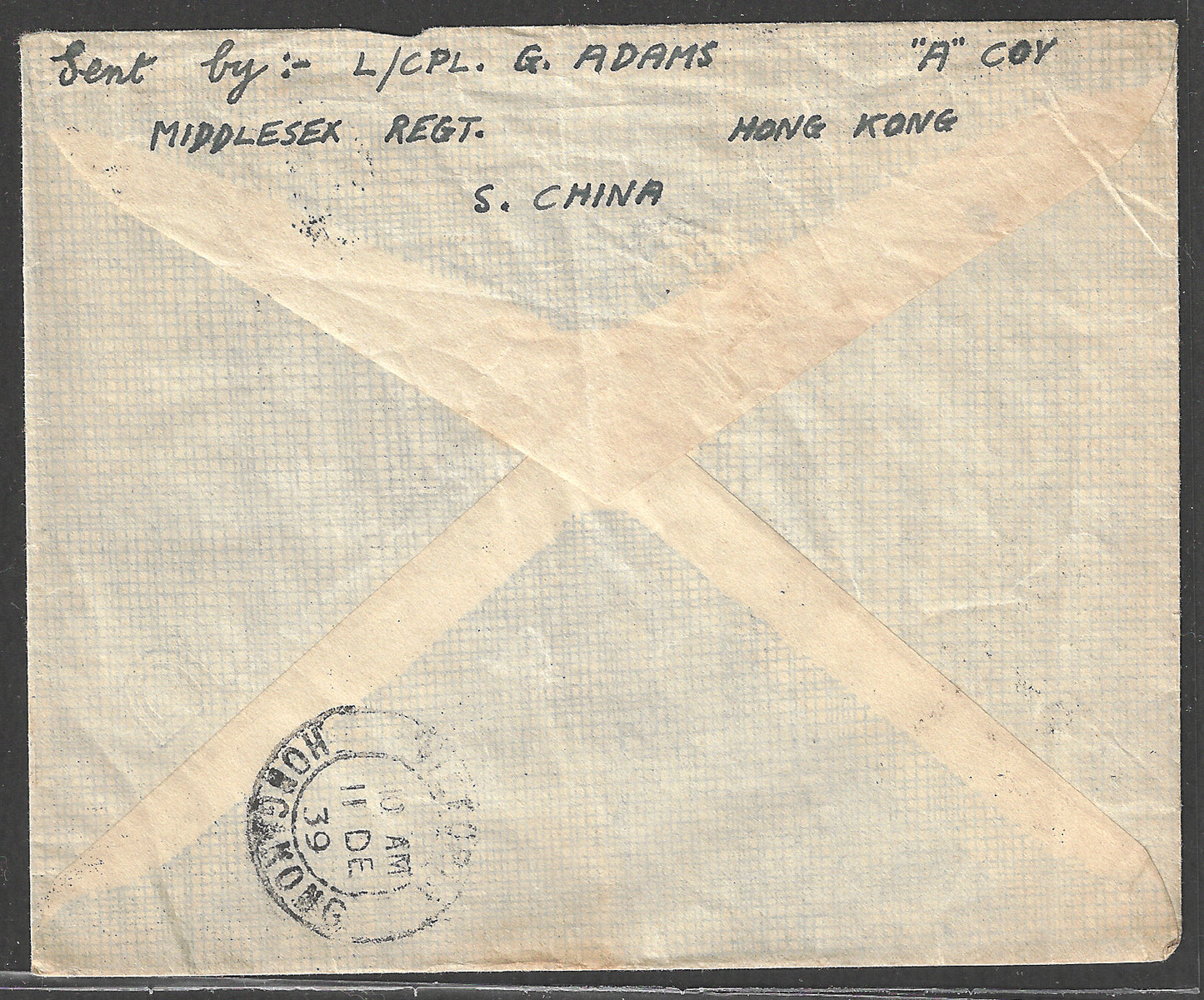 Hong Kong to England Postally used Cover , 1939 - GGG00451