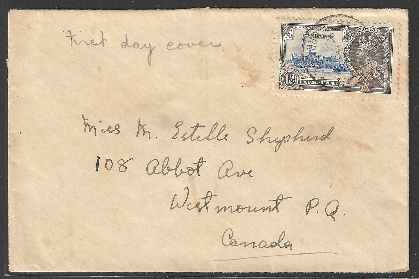 Barbados FDC Postally used Cover to Canada , 1935 - GGG00476