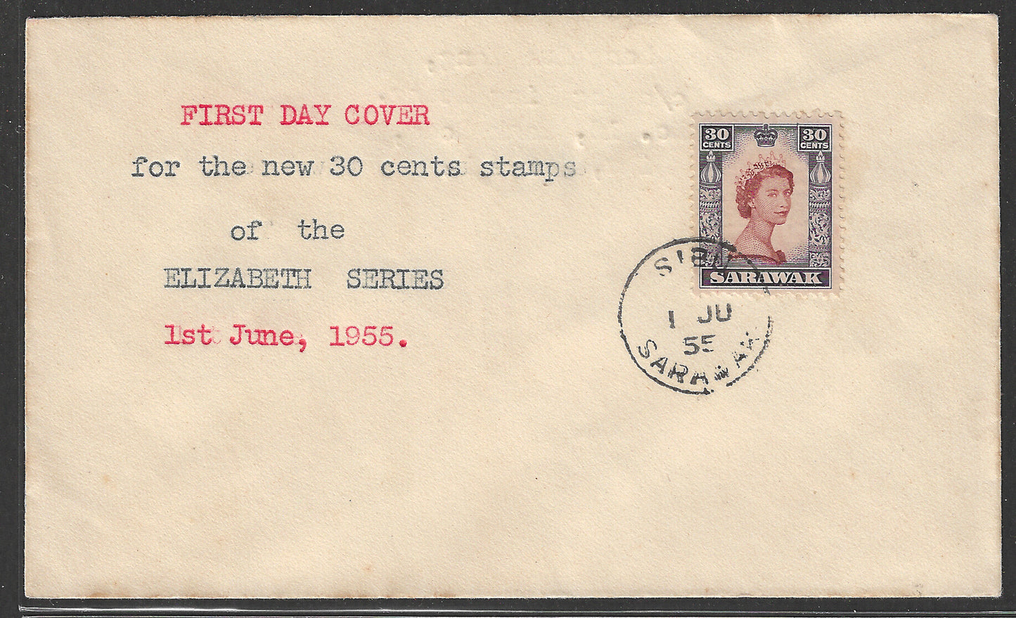 Sarawak FDC - Elizabeth II Stamps of 30 Cents , 1952 - GGG00481