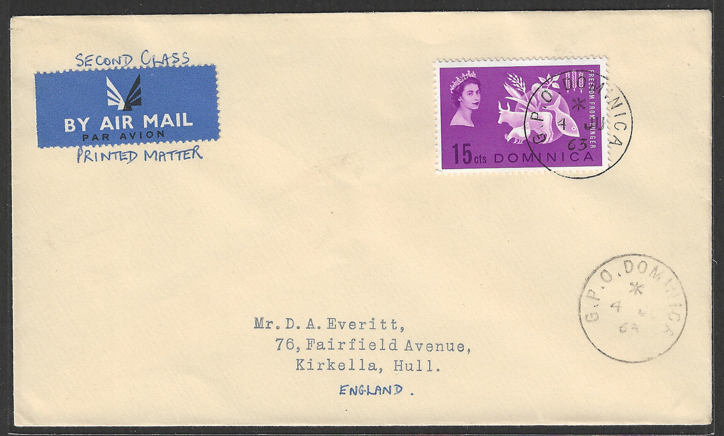 Dominica stamps FDC - Freedom from Hunger, 1963 - GGG00482