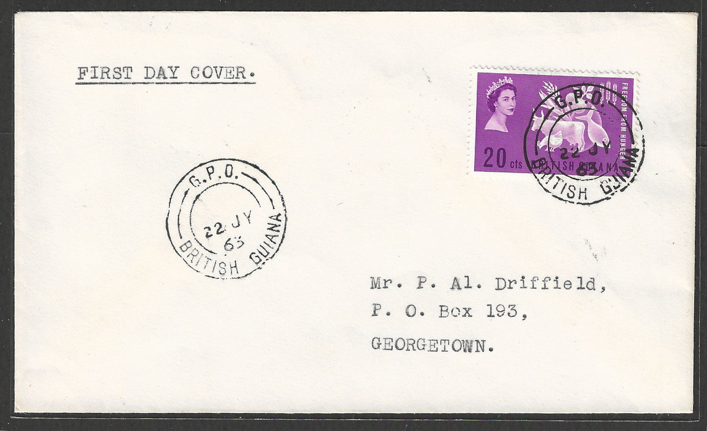 British Guina stamps FDC - Freedom from Hunger, 1963 - GGG00483