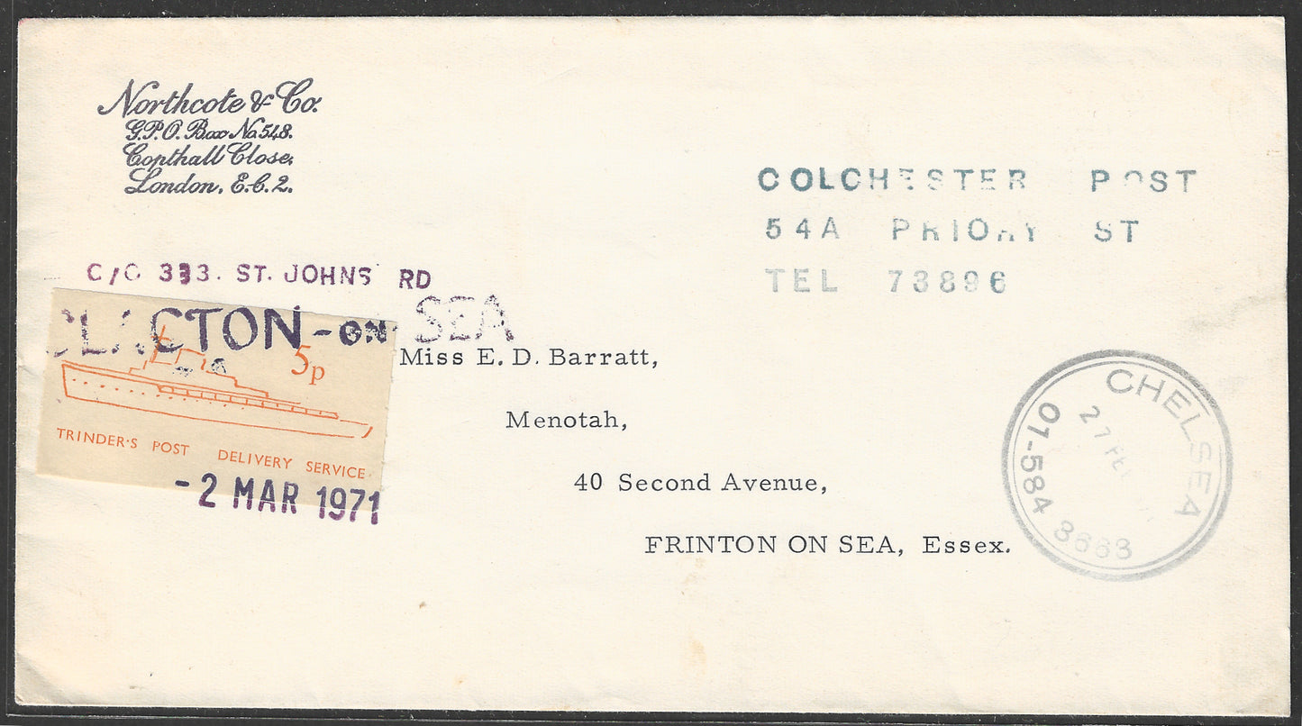 Great Britain Postal Strike Cover with Ship Label Triden's Post Delivery Service , 2 March 1971 without Offical Stamps ,Rare - GGG00552