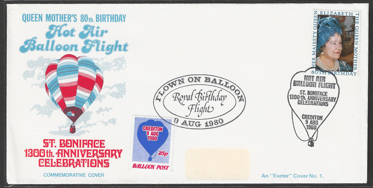Great Britain - Queen Mother's 80 Birthday Hot Air Balloon Flight, Flown on Balloon, 1980 with Label - GGG00555