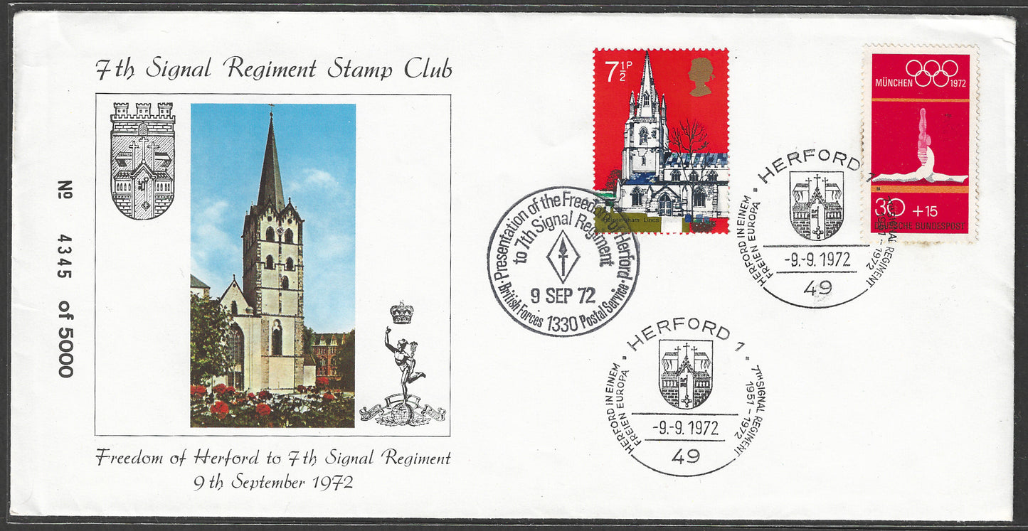 Great Britain - 7th Singal Regiment stamp Club Combiationao of GB amd Germany stamps on Cover , 1972 - GGG00556