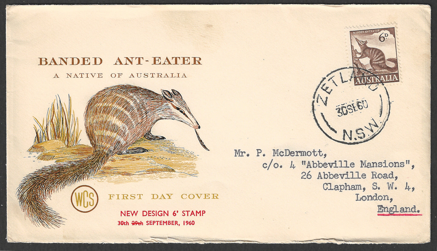 Australia FDC - 1Banded Ant Eater - A NAtive of Australia Animals, 1960 - GGG00596