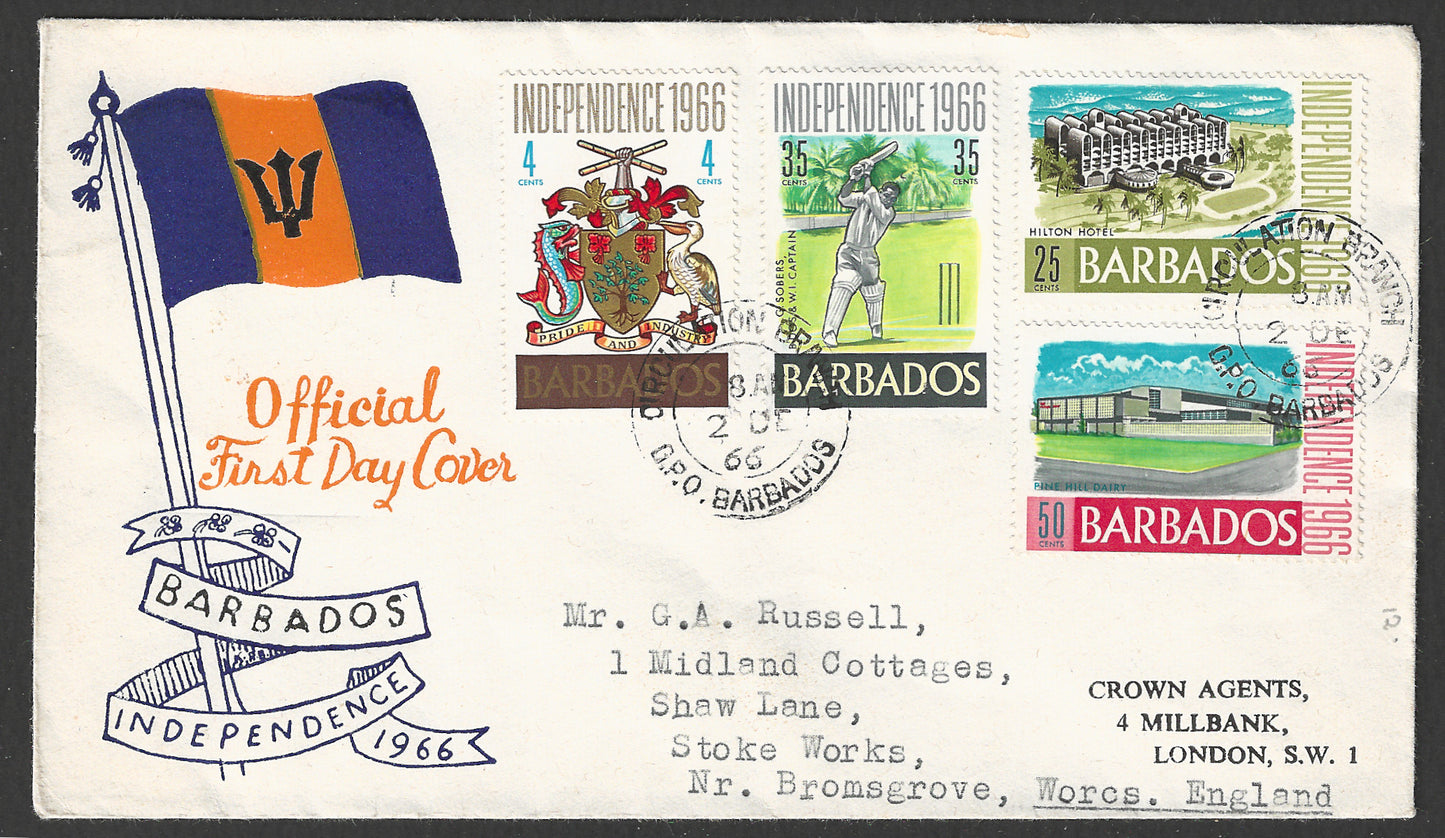 Barbados stamps FDC - Independence 1966 , Cricket , 1966 - GGG00644