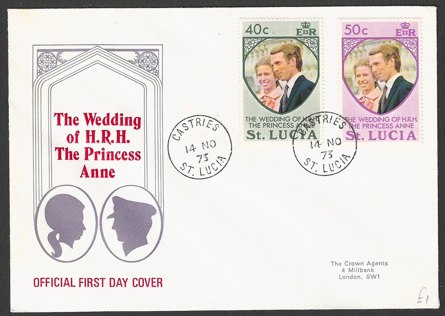 St. Lucia FDC Stamps - The wedding of H R H The Princess Anne, 1973 - GGG00679