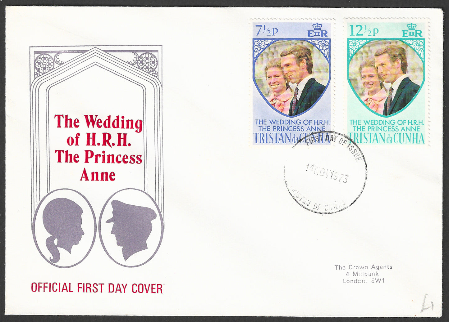 Tristan da Cunha FDC Stamps - The wedding of H R H The Princess Anne, 1973 - GGG00681