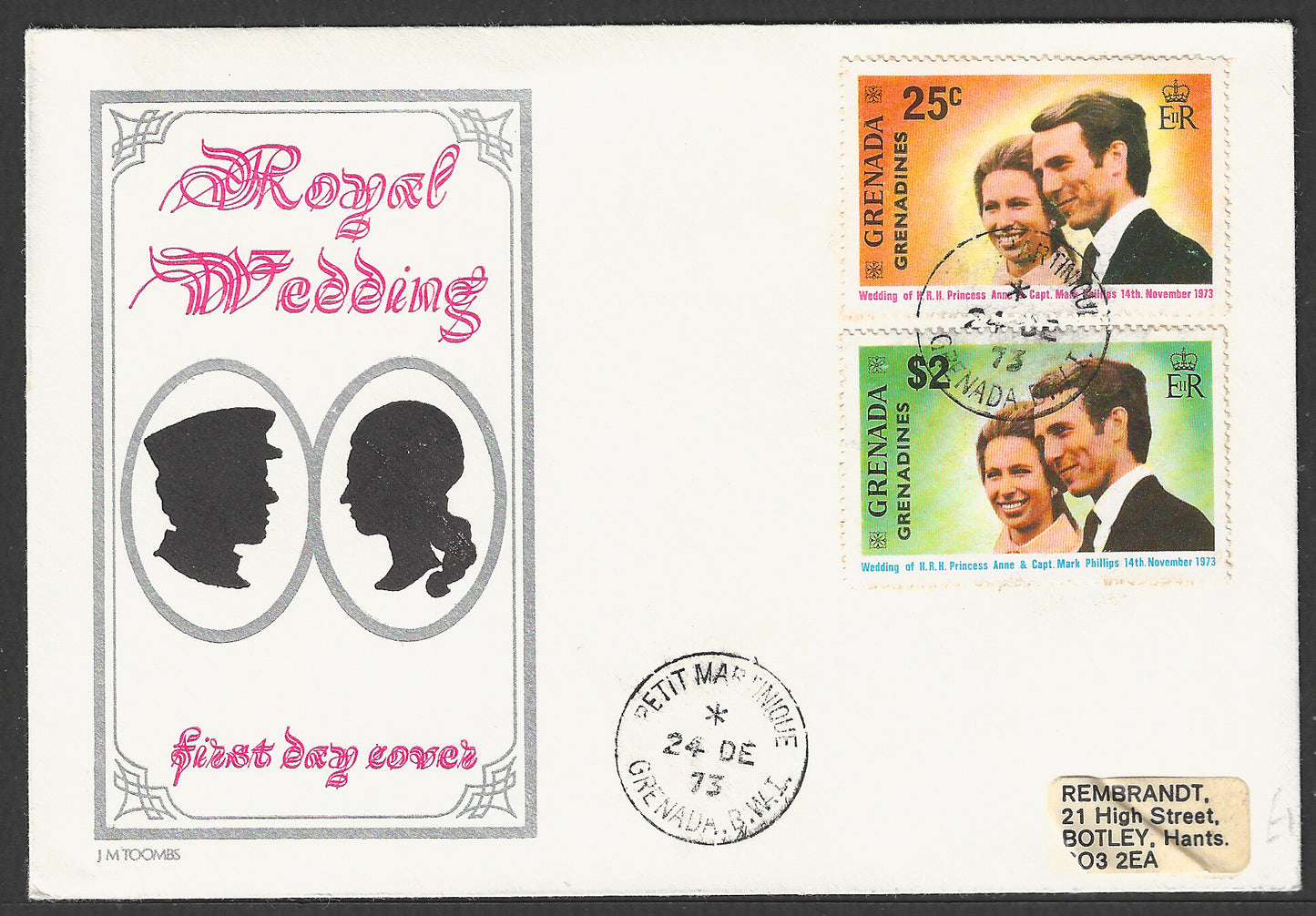 Grenada Grenadines stamps FDC - Royal Wedding , 1973 - GGG00689