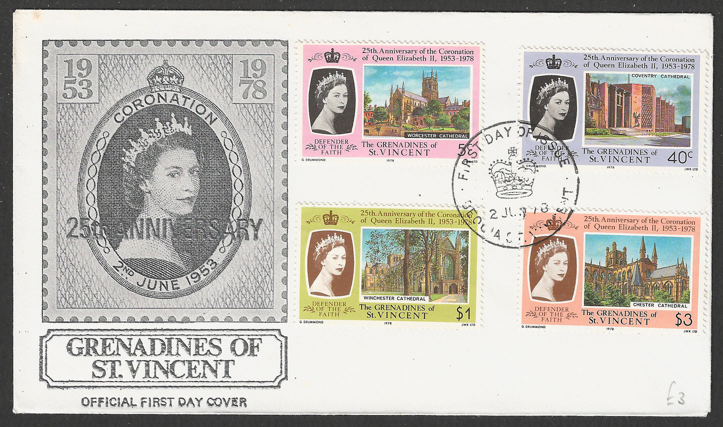 The Grenadines of St. Vincent stamps FDC - 25th Anniversary of Coronation, 1978 - GGG00697