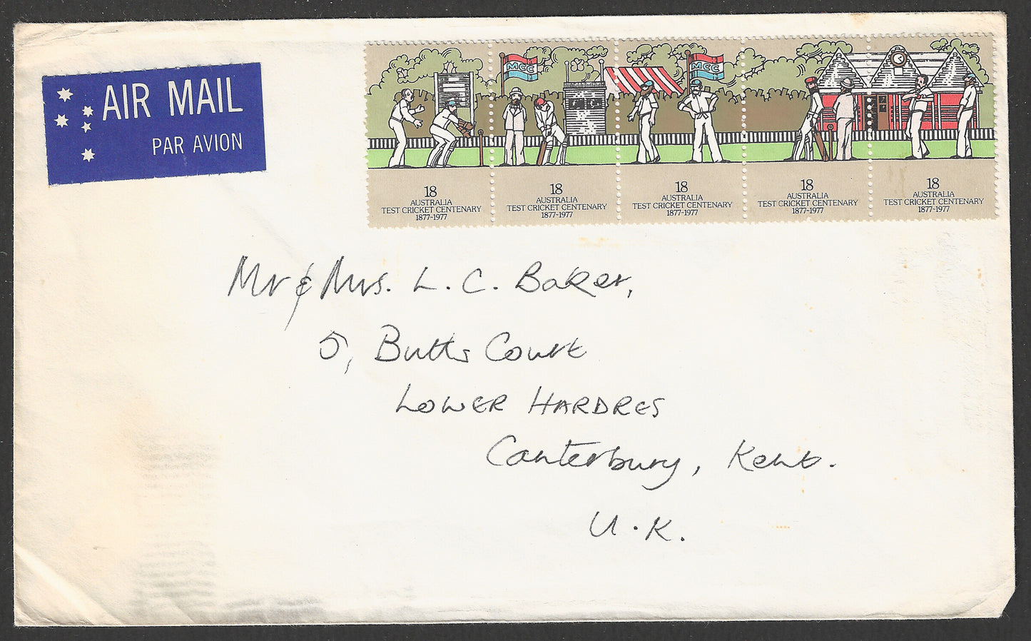 Australia Used Cover with Crickets stamps but stamps not cancelled may not used - GGG00706