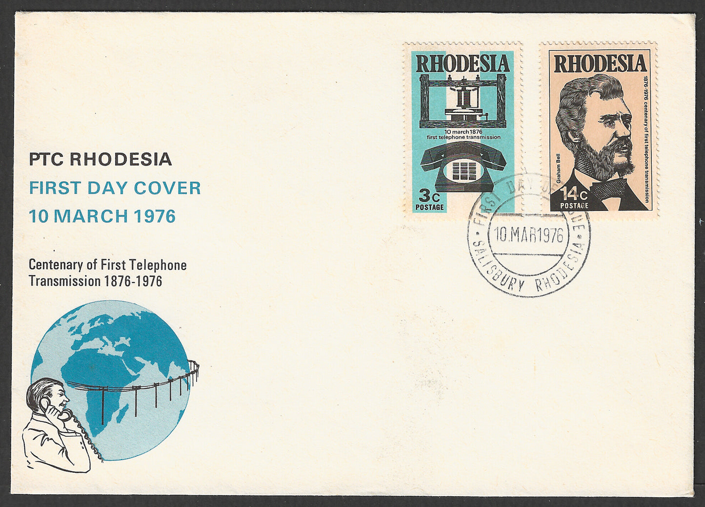 Rhodesia stamps FDC - Centenary of First Telephone Transmission 1976 - GGG00725