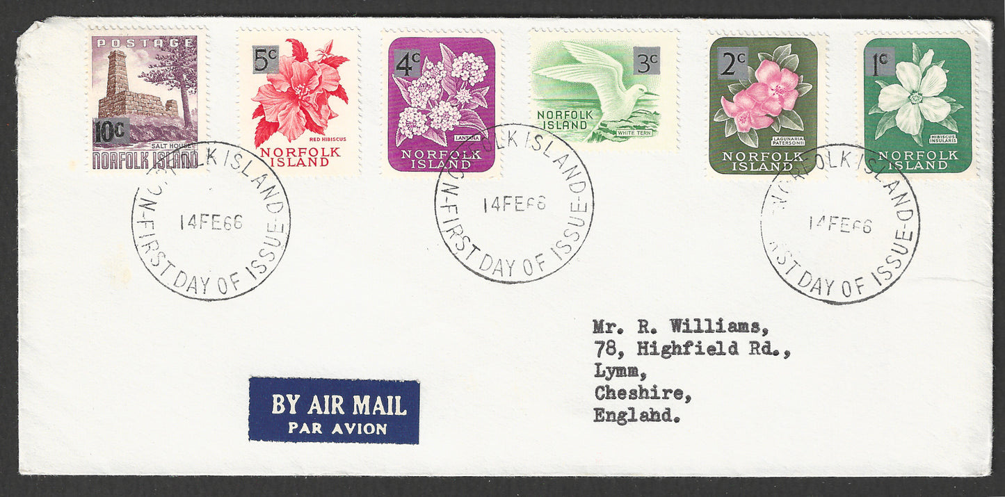 Norfolk Island stamps FDC - Surcahrged Nice Theme, 1966 - GGG00747