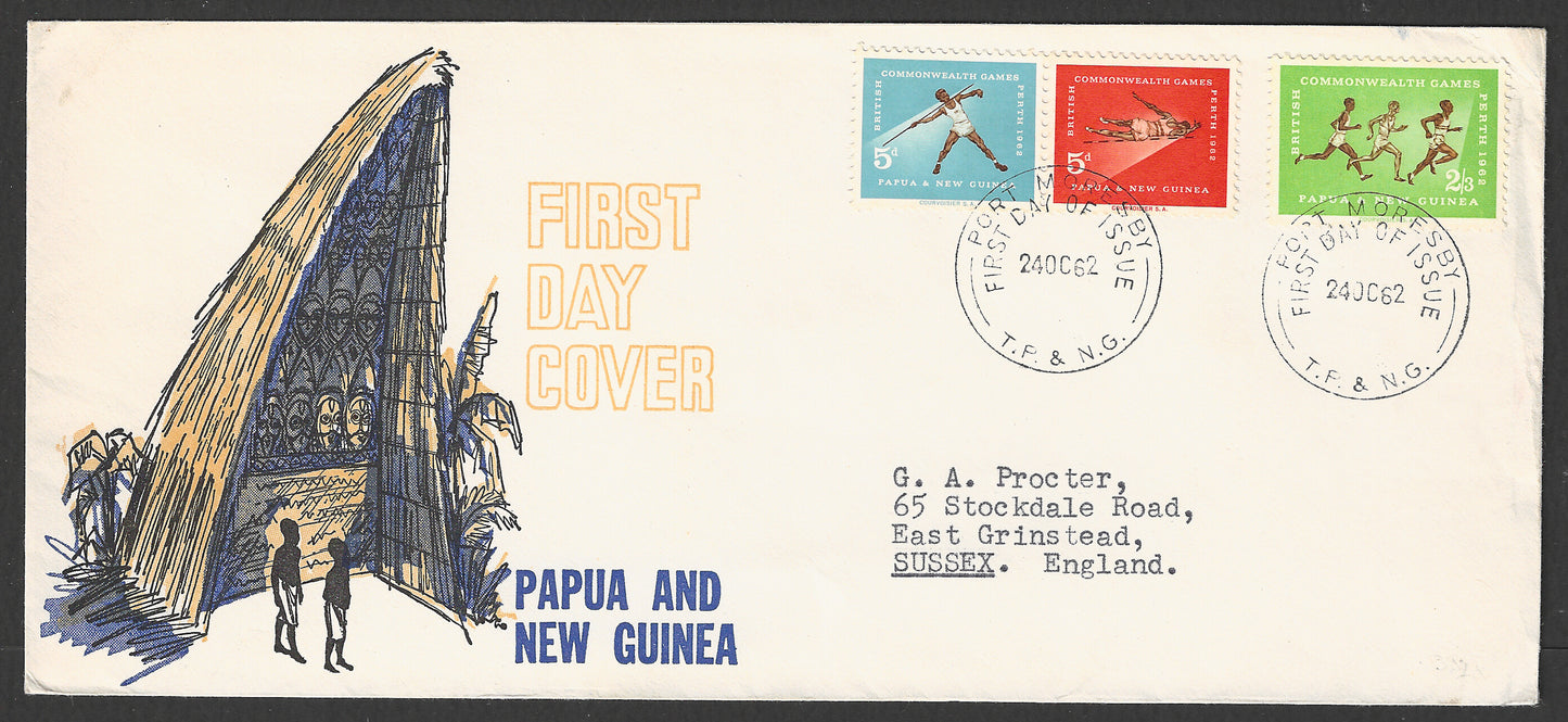 Papua and New Guinea stamps FDC - 7 th British Commonwealth Games at Perth, Complete set 1962 - GGG00761