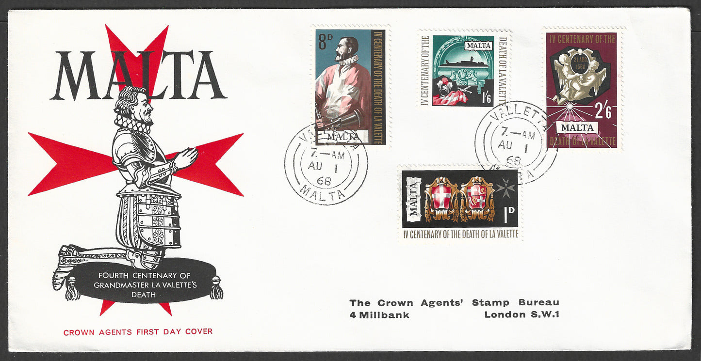 Malta stamps FDC - Fourth Centenary of Grandmaster La Velette's Death, 1968 - GGG00765