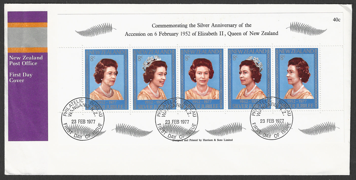 New Zealand stamps MS on FDC - Silver Anniversary of the Accession of Q E II , Queen of NZ , 1977 - GGG00774
