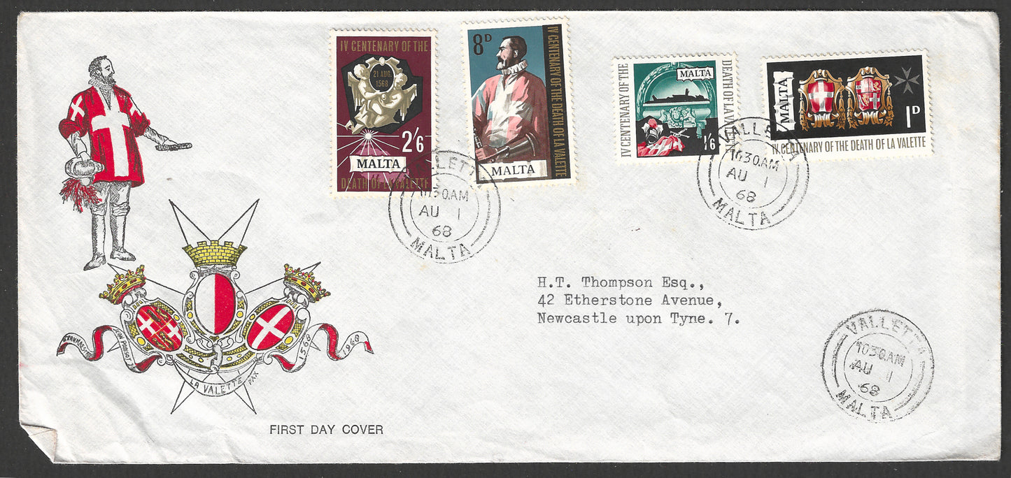 Malta stamps FDC - Fourth Centenary of Grandmaster La Velette's Death, 1968 - GGG00777