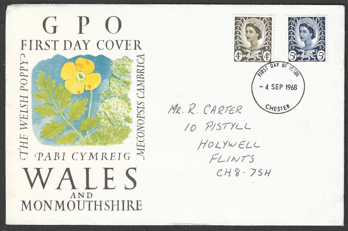 Great Britain stamps - FDC - Pabi Cymreig Wales and monmouthshire , 1968 - GGG00903