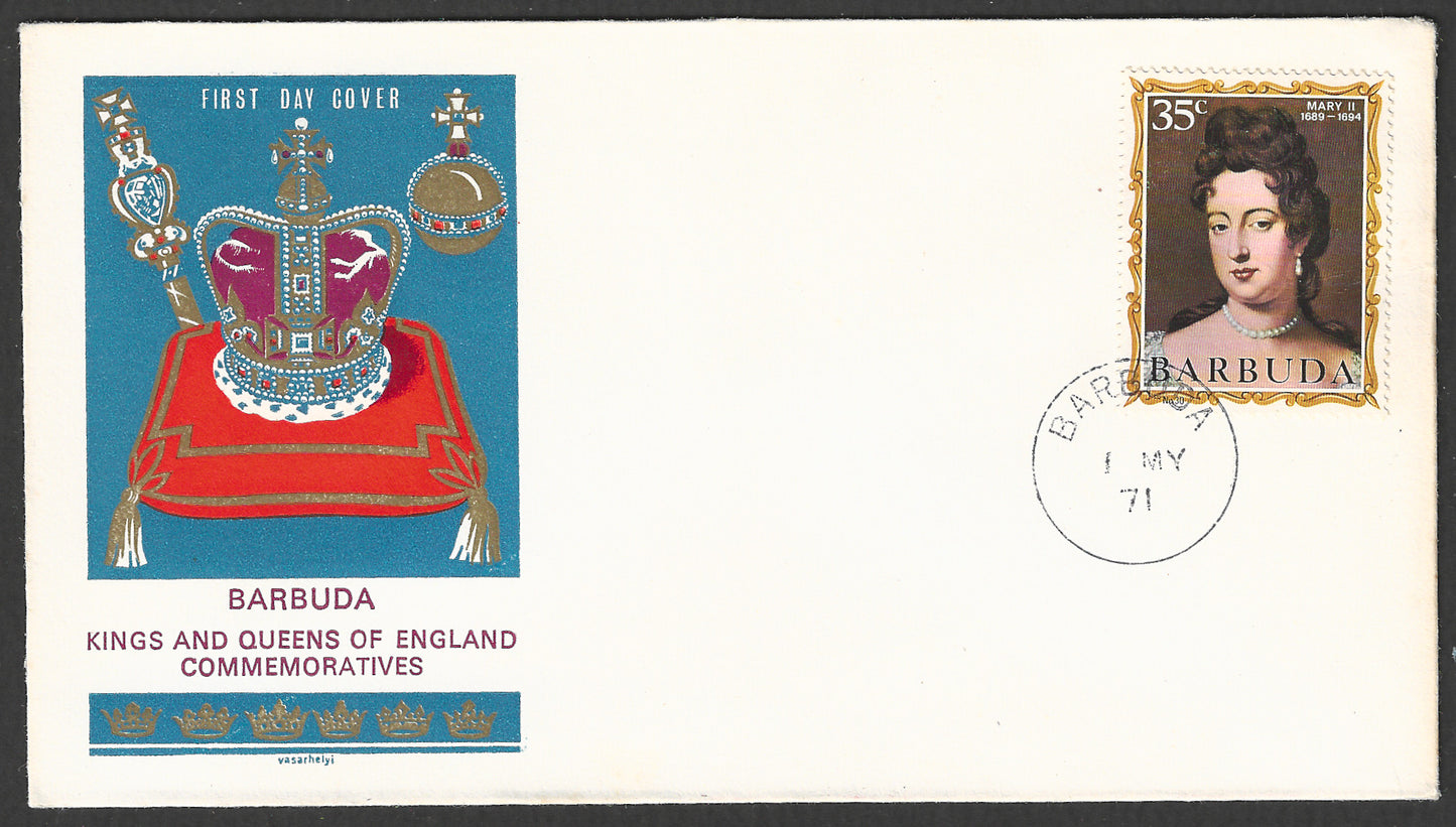 Barbuda stamps FDC - King and queens of England Commemoratives, 1971 - GGG00965