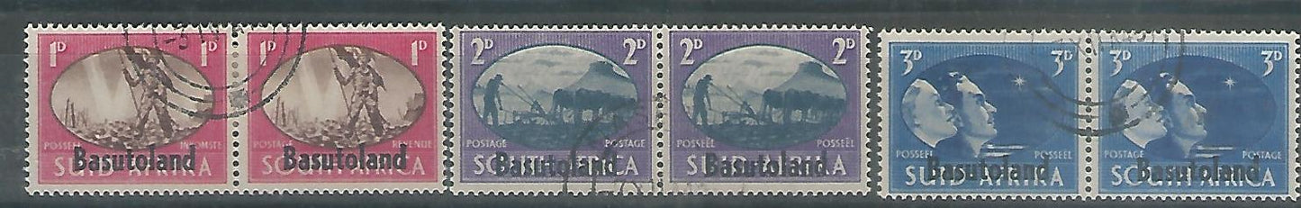 South AFrica stamps overprinted as Basutoland – Victory – Complete 1947. Used - MSR0063