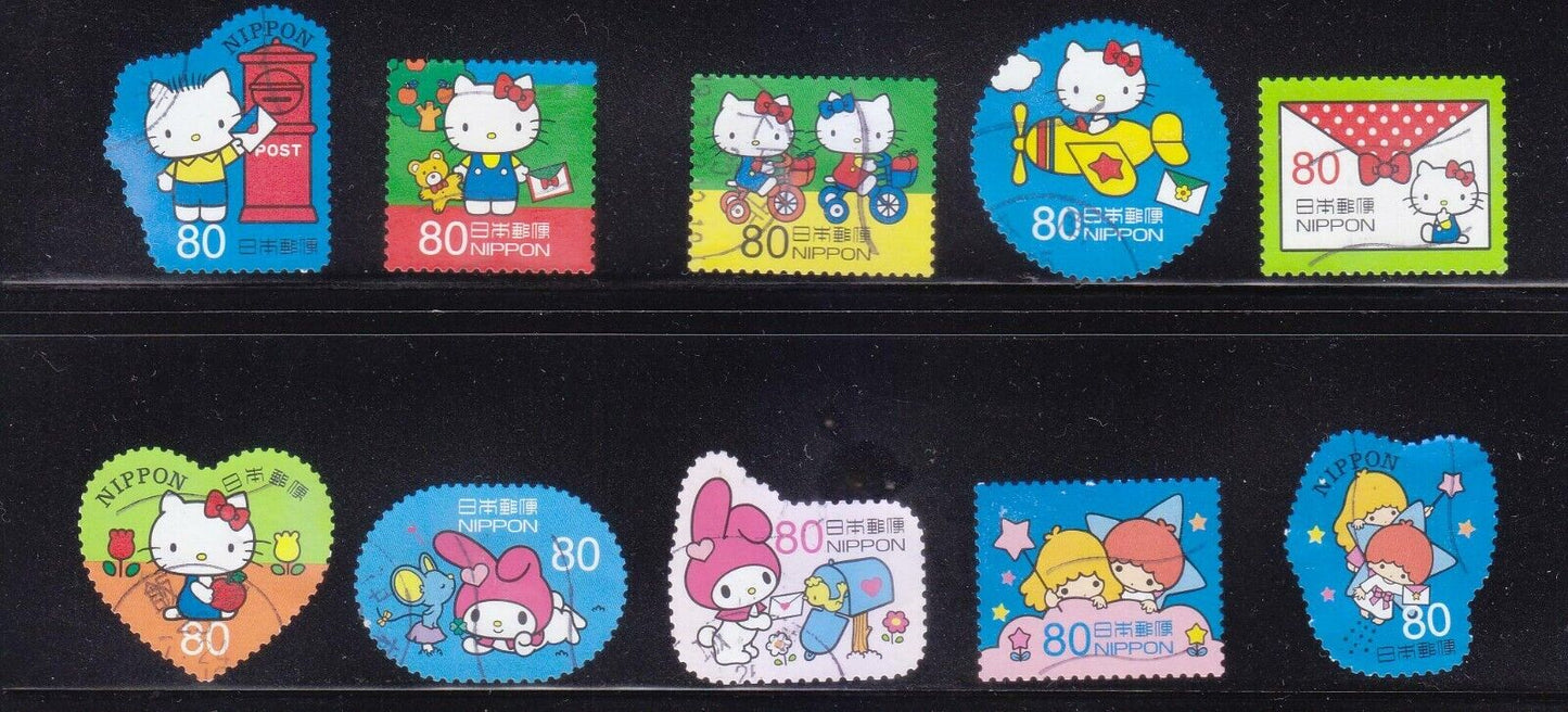 JAPAN 2013 HELLO KITTY & MY MELODY SUMMER GREETING 80 YEN COMP. SET OF 10 STAMPS. - MSR0115