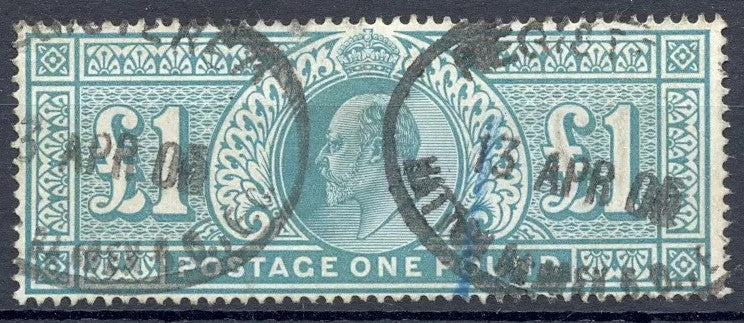 GREAT BRITAIN Stamps - Kind Edward VII , 1902 - SG No. 266 - 1 Pound - Used, Very Rare