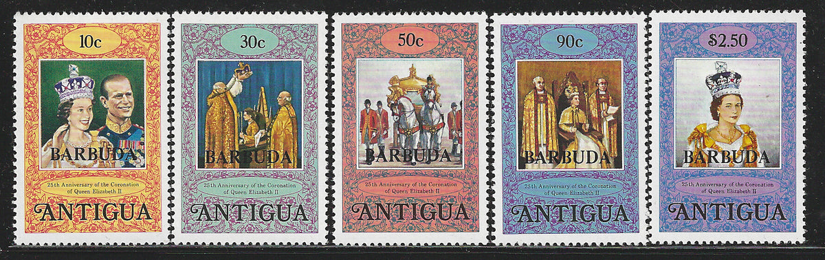 Antigua Overprint as Barbuda, Complete Set, 25th Anniversary of Coronation of Queen Elizabeth II, Mint - VVV00612