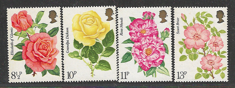 Great Britain Stamps, Flowers Complete Set of 4 Values, Mint, Backside Few Stains - VVV00624