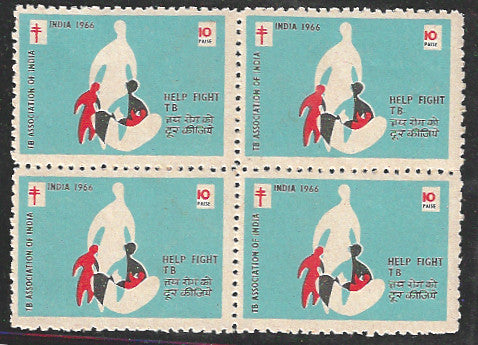 India TB Label Block of 4, Help Fight - VVV01059