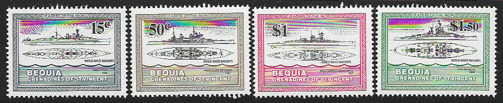 Bequia - Grenadines of St. Vincent Set of 4 Values - World War II War ships, 1985 - VVV01209