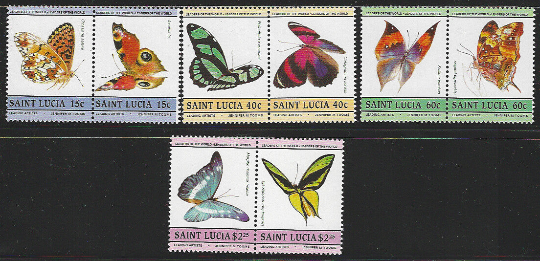 Saint Lucia stamps Butterflies setenant Pair complete set of 4 Pairs - VVV01464