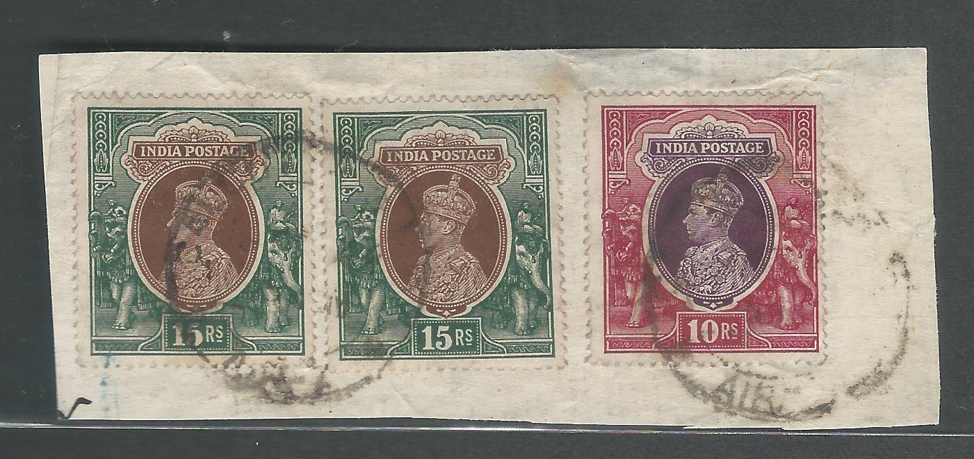 British India King George VI 15 Rs Multiple Postally used on Piece, V Rare - MMM0013