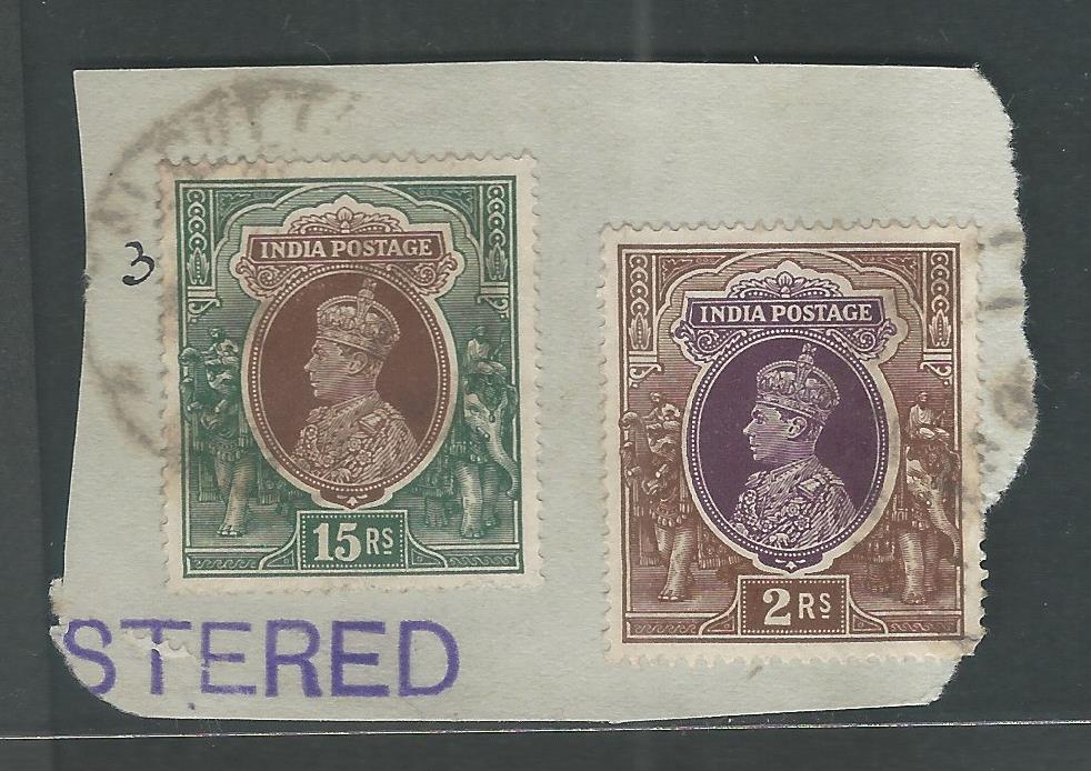 British India King George VI 15 Rs Postally used on Piece, Rare - MMM0015