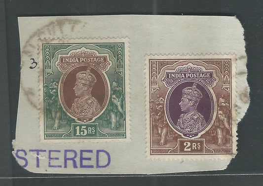 British India King George VI 15 Rs Postally used on Piece, Rare - MMM0015